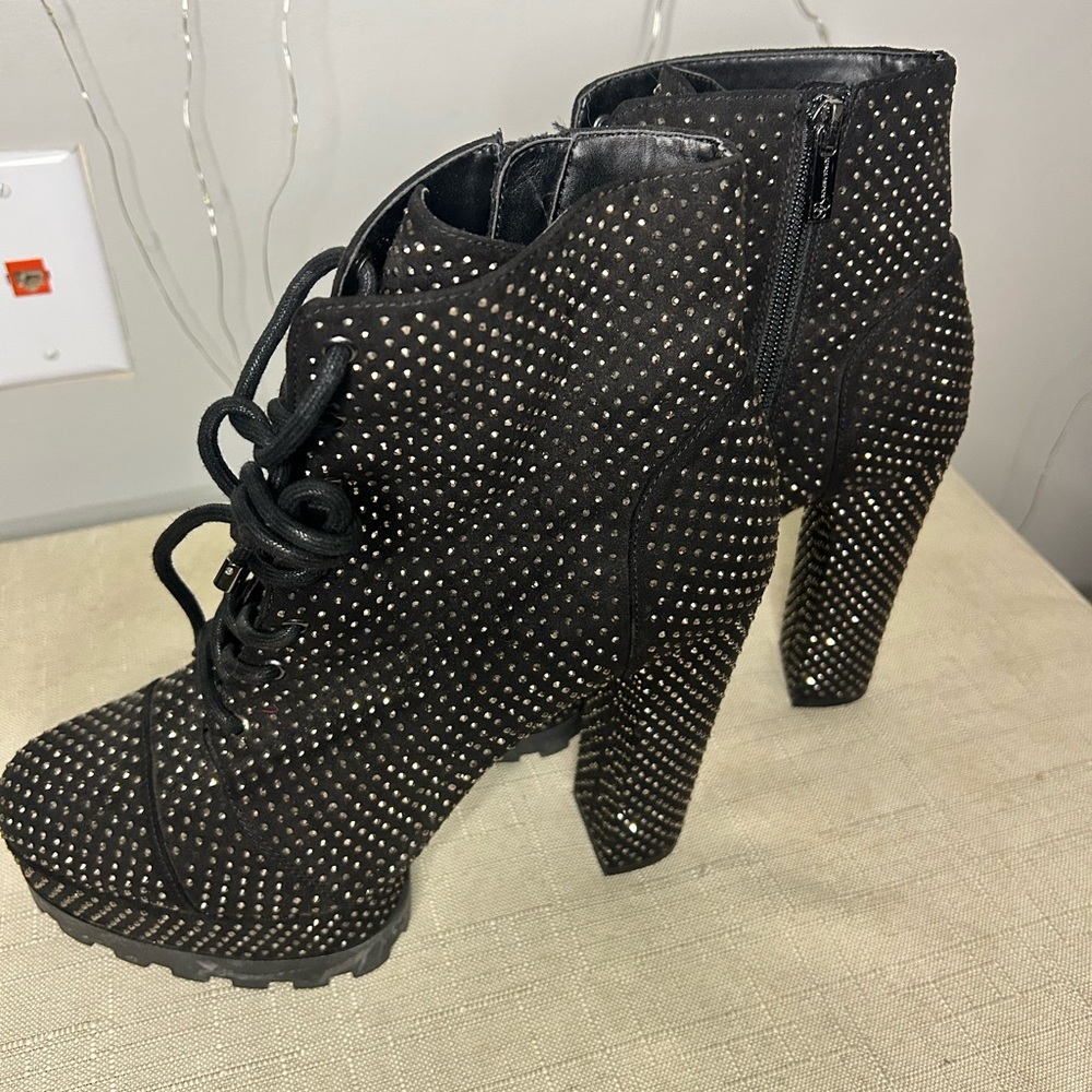 Jessica Simpson Black Lace Up Studded Boots - Picture 4 of 7